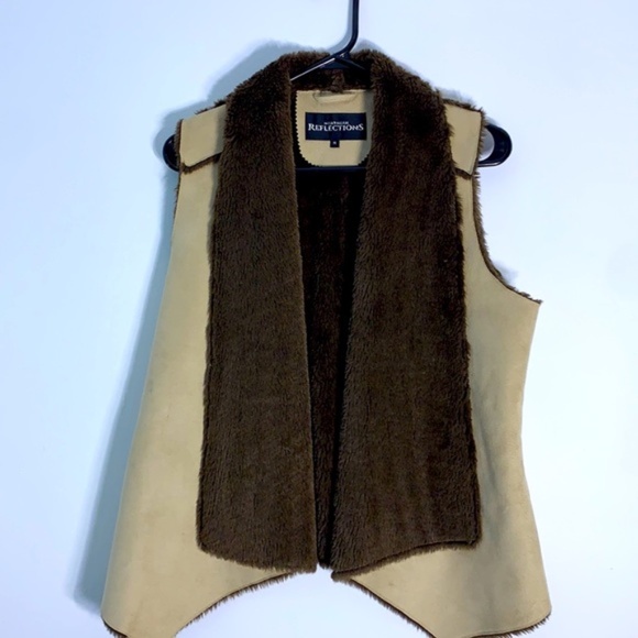VINTAGE NORTHERN REFLECTION SHERLING LINED SUEDE BOHO VEST - Picture 1 of 2